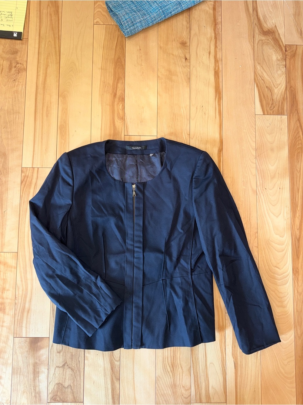Tahari Navy Zip-Front Blazer Jacket